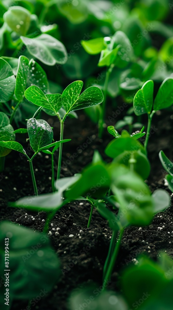 A close up of green plants growing in the dirt. A close up of green plants growing in the dirt.