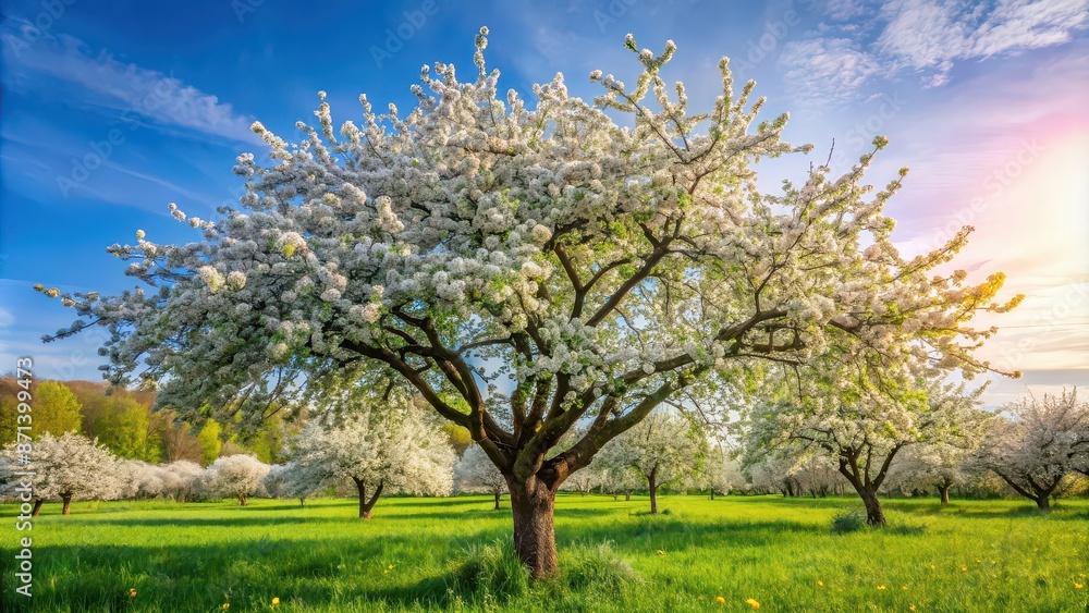 Apple tree in full bloom during spring season, apple tree, blossom, spring, flowers, nature, outdoors, orchard, white petals Apple tree in full bloom during spring season, apple tree, blossom, spring, flowers, nature, outdoors, orchard, white petals