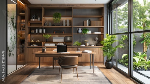 Wallpaper Mural A modern home office featuring a sleek desk and shelves filled with books Torontodigital.ca