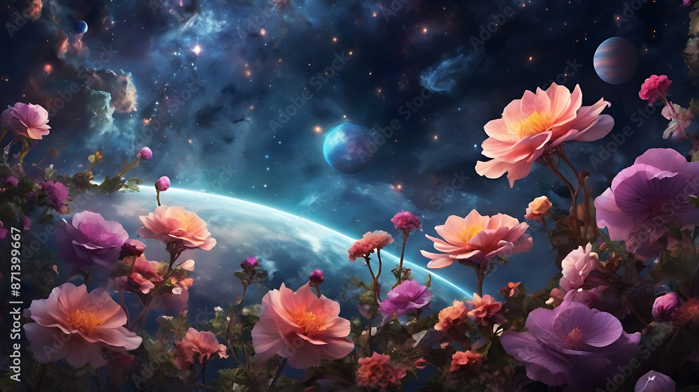 A celestial garden with planets as blossoming flowers, nebula clouds as foliage, and stars as twinkling lights. Capture the ethereal beauty of cosmic gardens and provide space for poetic text.
A celestial garden with planets as blossoming flowers, nebula clouds as foliage, and stars as twinkling lights. Capture the ethereal beauty of cosmic gardens and provide space for poetic text.
