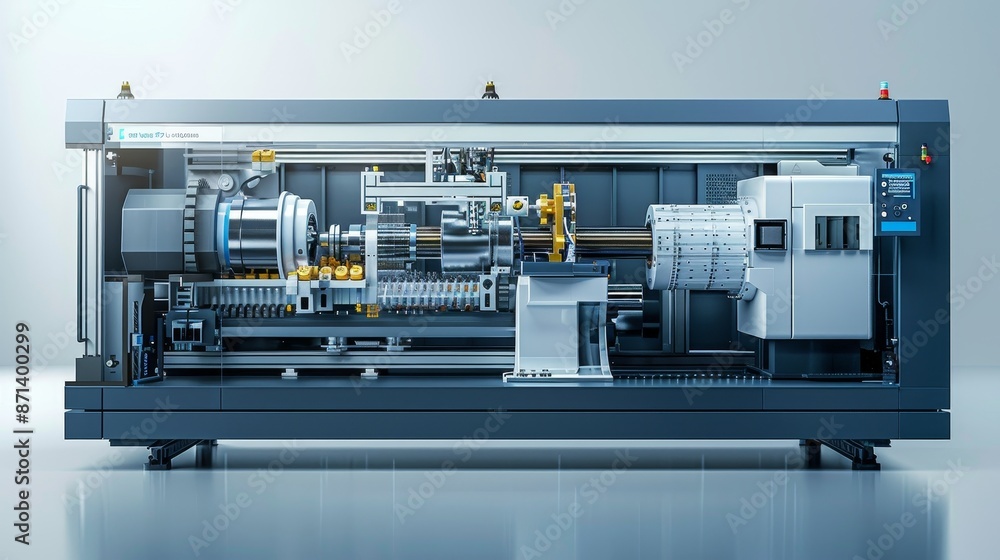 Cross-sectional view of an advanced injection molding machine, showcasing the process of plastic injection with high precision Cross-sectional view of an advanced injection molding machine, showcasing the process of plastic injection with high precision