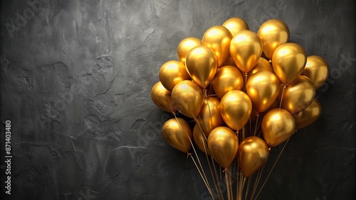 Vibrant gold balloons in a delicate bunch against a sleek black wall, adding a touch of luxury to any celebratory scene. photo