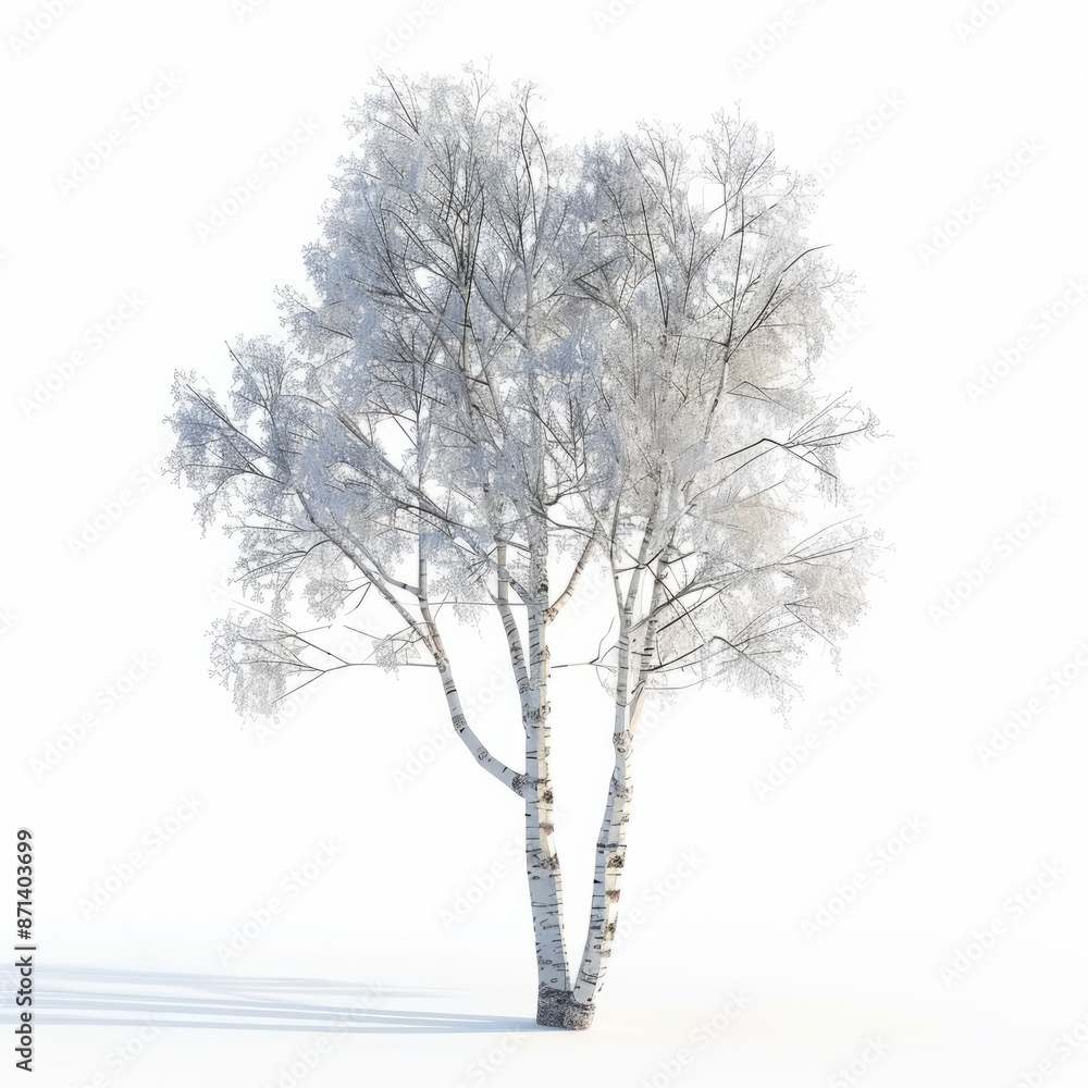 3D Render, Low Poly style of a sturdy birch tree with white bark, on isolated white background, Generative AI 3D Render, Low Poly style of a sturdy birch tree with white bark, on isolated white background, Generative AI