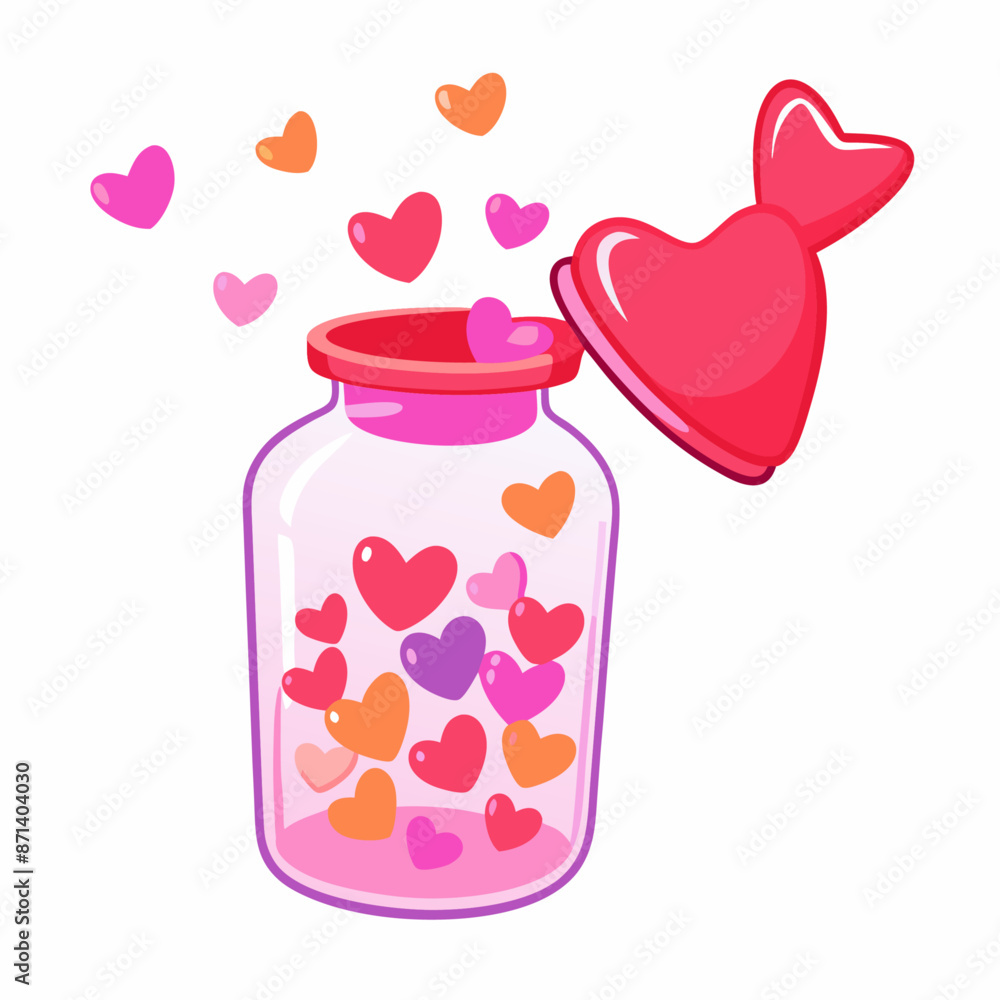 Open jar with a lid with hearts bottle with heart romantic illustration for valentines day (2) Open jar with a lid with hearts bottle with heart romantic illustration for valentines day (2)