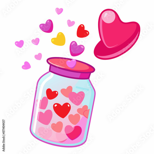 Open jar with a lid with hearts bottle with heart romantic illustration for valentines day (18)