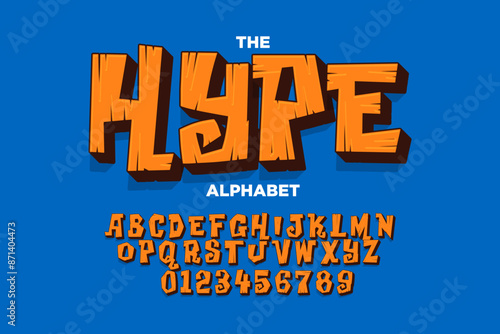 Modern playful alphabet letter and number set.  funky font or typography. Vector bold font for poster, flyer, book cover, greeting card, product packaging, graphic print, etc.