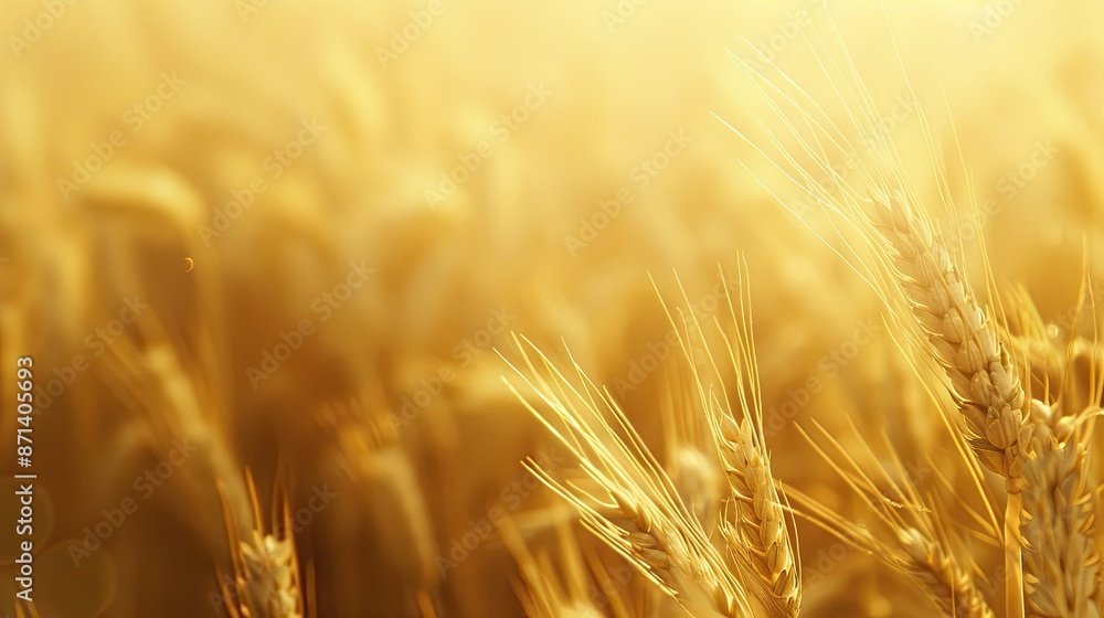 Selective focus with shallow depth of green-yellow wheat heads Selective focus with shallow depth of green-yellow wheat heads