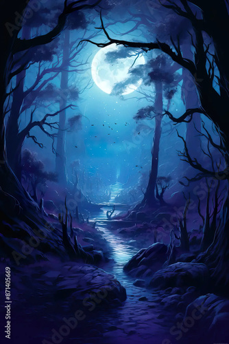 Lunarwood, a glowing forest of enchanting magic Fantasy wallpaper