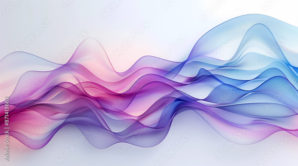 Abstract flowing waves of purple, pink, and blue colors on a white background creating a serene and dynamic visual effect. Abstract flowing waves of purple, pink, and blue colors on a white background creating a serene and dynamic visual effect.