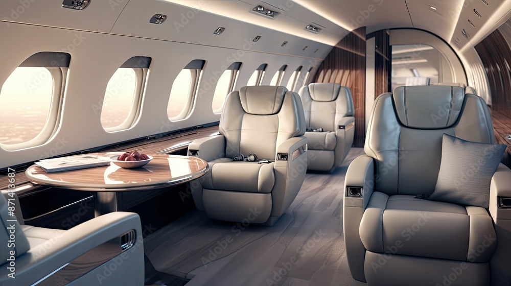 Fototapeta premium entertainment blurred business jet interior