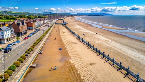 Long sandy beach and bustling promenade in Prestatyn, Prestatyn, Wales, United Kingdom, beach, promenade, seaside photo