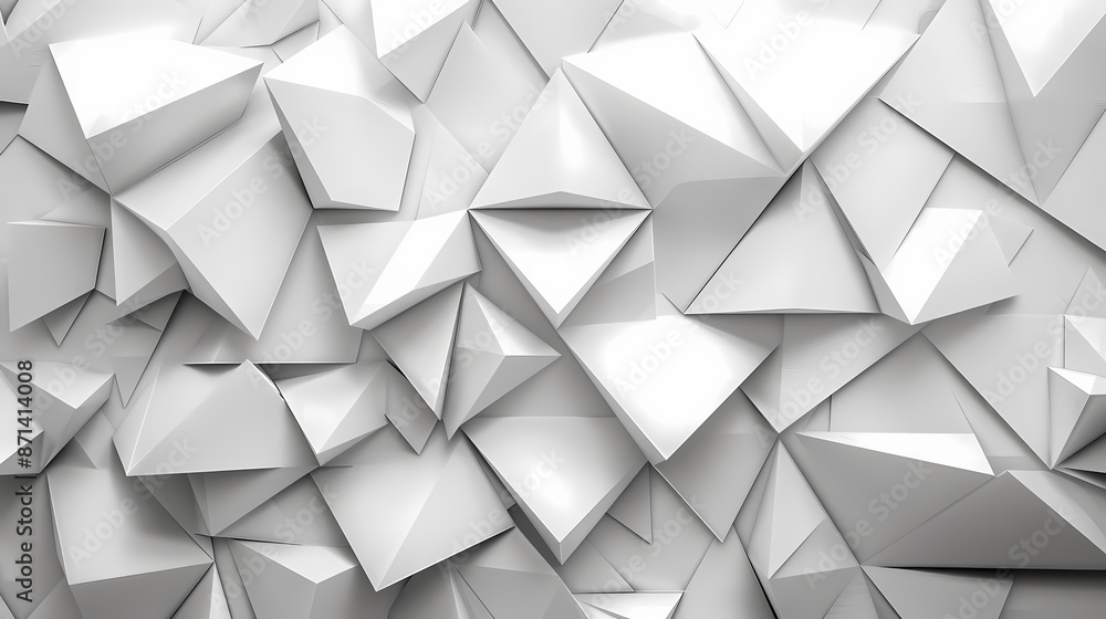 Fototapeta premium Abstract geometric white background with overlapping triangular shapes creating a textured 3D surface.