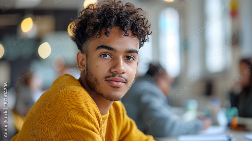 Fototapeta premium Young boy listens carefully, mind fully engaged and heart set on grasping every detail