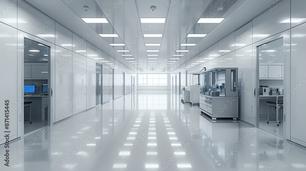 Photorealistic industrial factory clean room, modern business equipment, advanced technology machinery, professional medical lab. Photorealistic industrial factory clean room, modern business equipment, advanced technology machinery, professional medical lab.