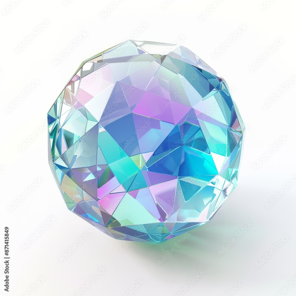 3D Render, Low Poly style of a mystical crystal orb, on isolated white background, Generative AI 3D Render, Low Poly style of a mystical crystal orb, on isolated white background, Generative AI