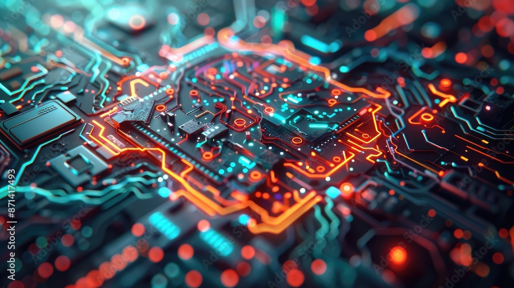 Fototapeta premium Futuristic Cyber Interface with AI-Generated Patterns in Ultra-High Resolution 4K Synthetic Data Visualization Lab, Generative AI