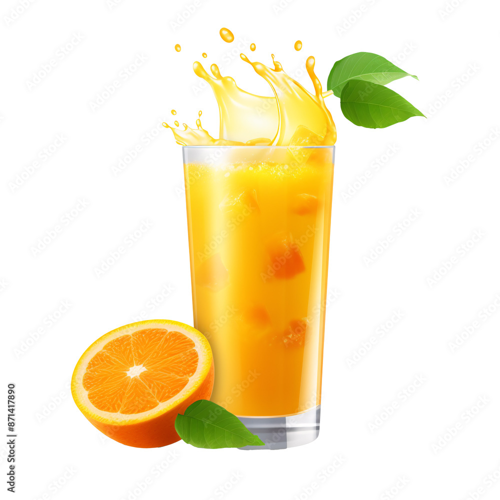 a glass of orange juice with a splashing liquid a glass of orange juice with a splashing liquid