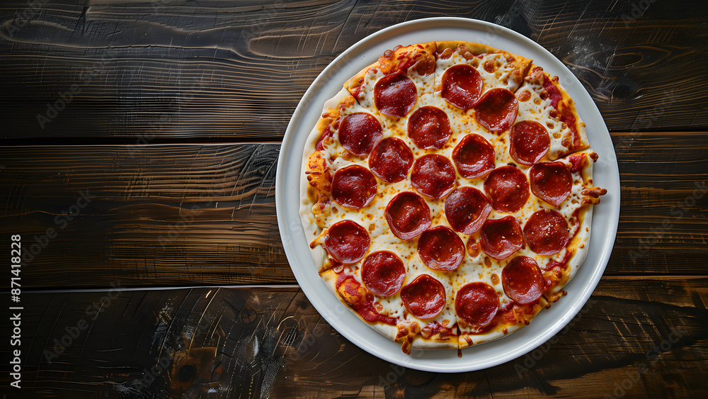 pizza salami pepperoni cheese top view on the cozy wood table. pizza salami pepperoni cheese top view on the cozy wood table.