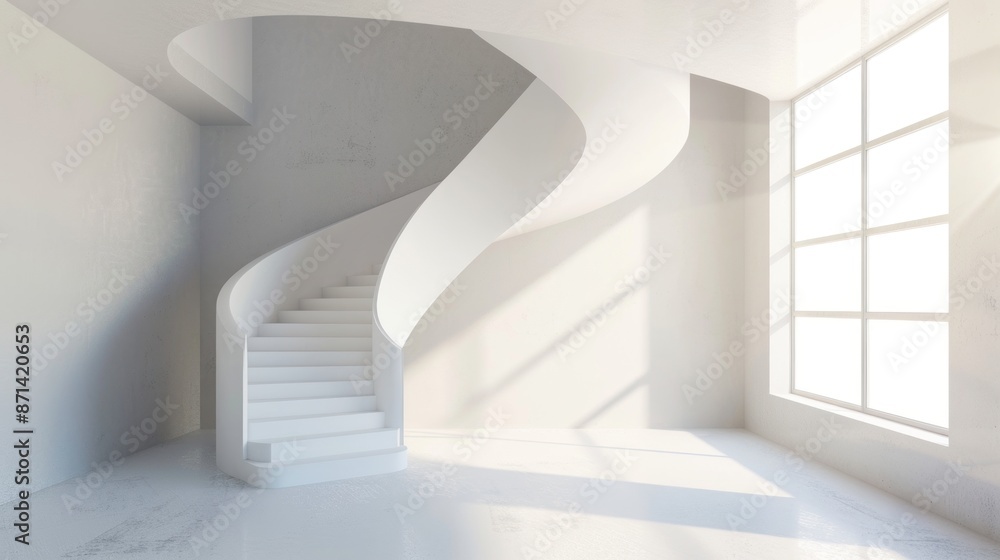 Obraz premium Illustration of an interior with spiral staircase. created using 3D