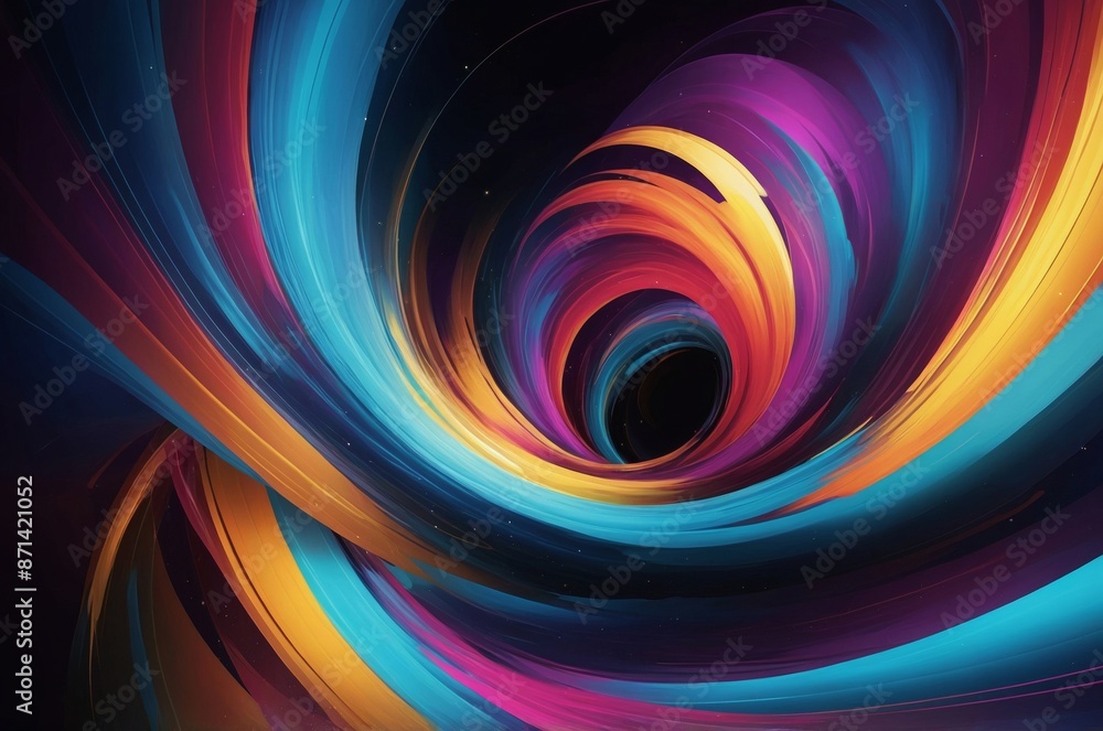 Fototapeta premium Digital art vortex featuring mesmerizing spiral of vibrant colors on dark background