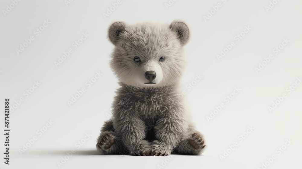 Adorable baby bear sitting on a plain surface looking curious. Perfect for children-themed content and animal lovers. Adorable baby bear sitting on a plain surface looking curious. Perfect for children-themed content and animal lovers.