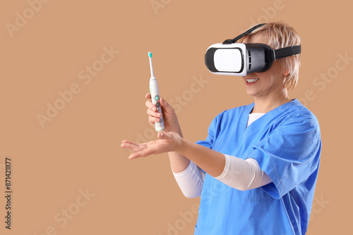 Mature female dentist in VR...
