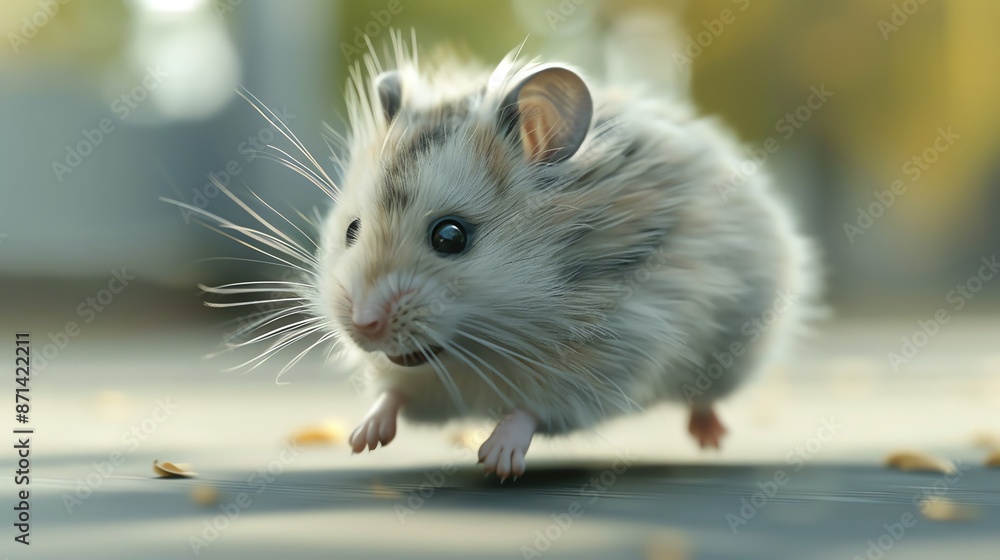 Adorable close-up of a fluffy hamster on a blurred outdoor background, capturing its curious and playful nature. Adorable close-up of a fluffy hamster on a blurred outdoor background, capturing its curious and playful nature.