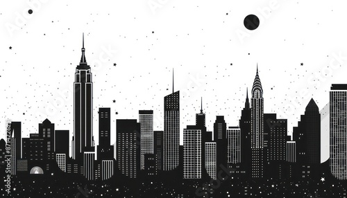 minimalistic illustration wallpaper for the sky and the city below, black and white color combination