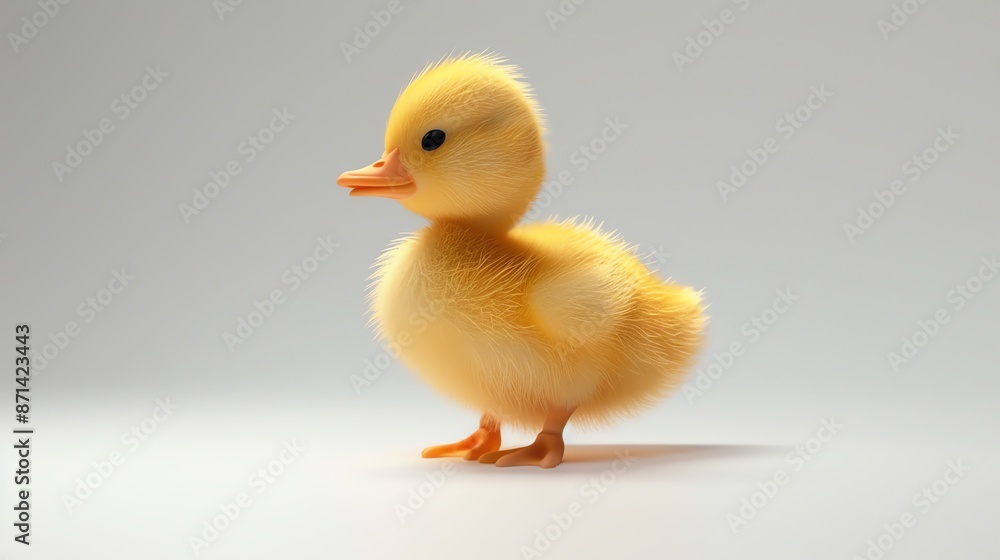 Adorable yellow duckling standing on a white background, showcasing its fluffy feathers and curious stance. Adorable yellow duckling standing on a white background, showcasing its fluffy feathers and curious stance.