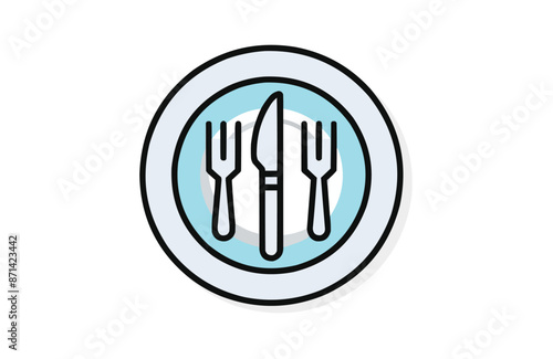 Fork plate knife color icon vector, isolated on white background. Beautiful fork plate knife icon.