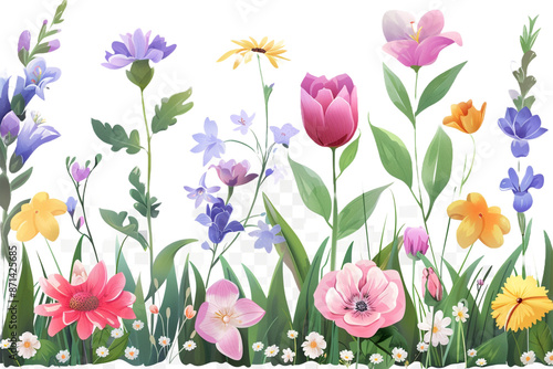 Wallpaper Mural spring flowers border isolated on transparent background Torontodigital.ca
