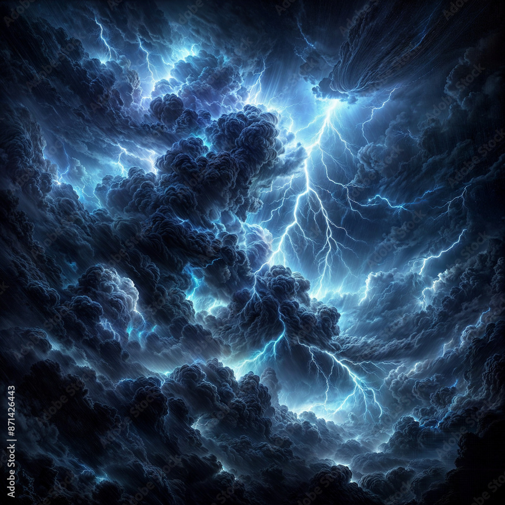 In the midst of a tempestuous night sky, a brilliant bolt of lightning illuminates the darkness, its electric blue hue casting an eerie glow across the stormy clouds. In the midst of a tempestuous night sky, a brilliant bolt of lightning illuminates the darkness, its electric blue hue casting an eerie glow across the stormy clouds.