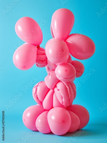 Pink balloon dog on green simple background photo