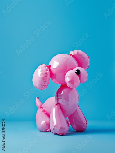 Pink balloon dog on green simple background photo