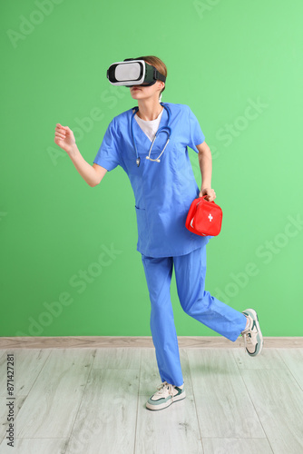 Female doctor in VR glasses...