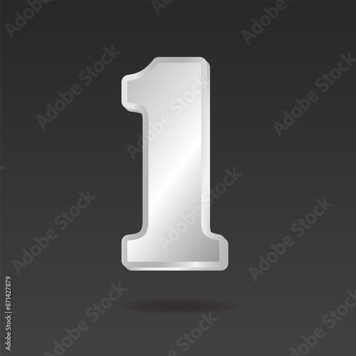 Number 1 made of silver metal. 3 D. Vector illustration.