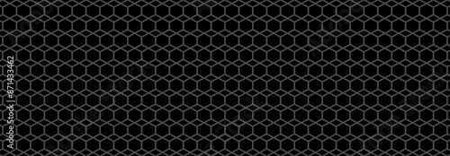 Illustration, vector, Geometry, hexagon, pattern, honeycomb pattern, geometric, overlapping, orderly arrangement background, black and white, banner, website. dark.