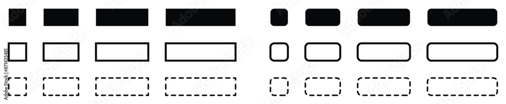 Set of simple black and white rounded rectangle icons, usable as buttons.