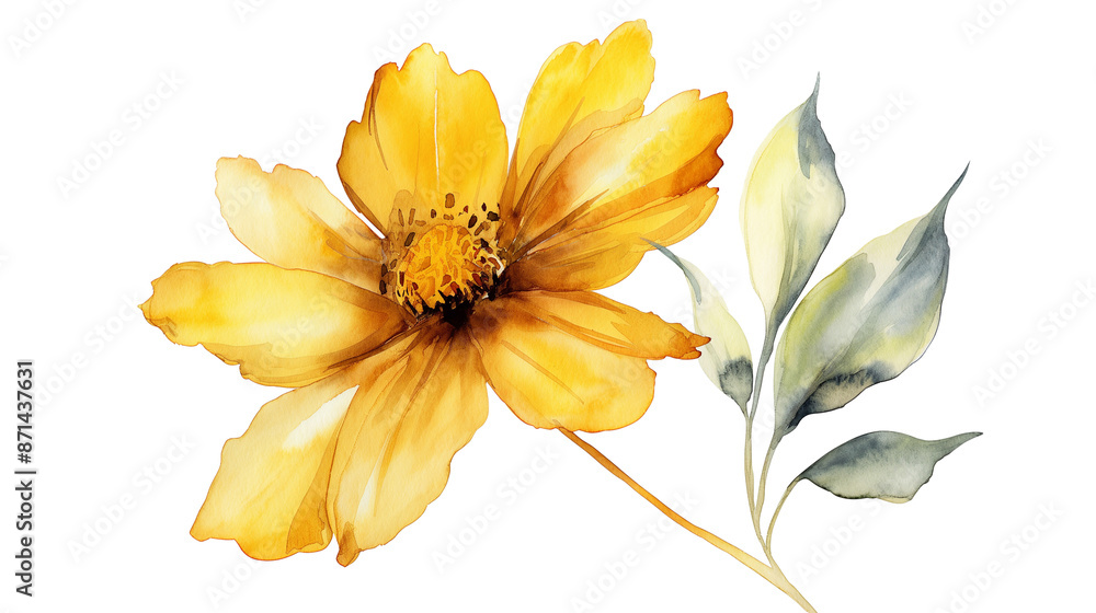 Obraz premium Watercolor Vibrant Yellow Flower isolated on a transparent background