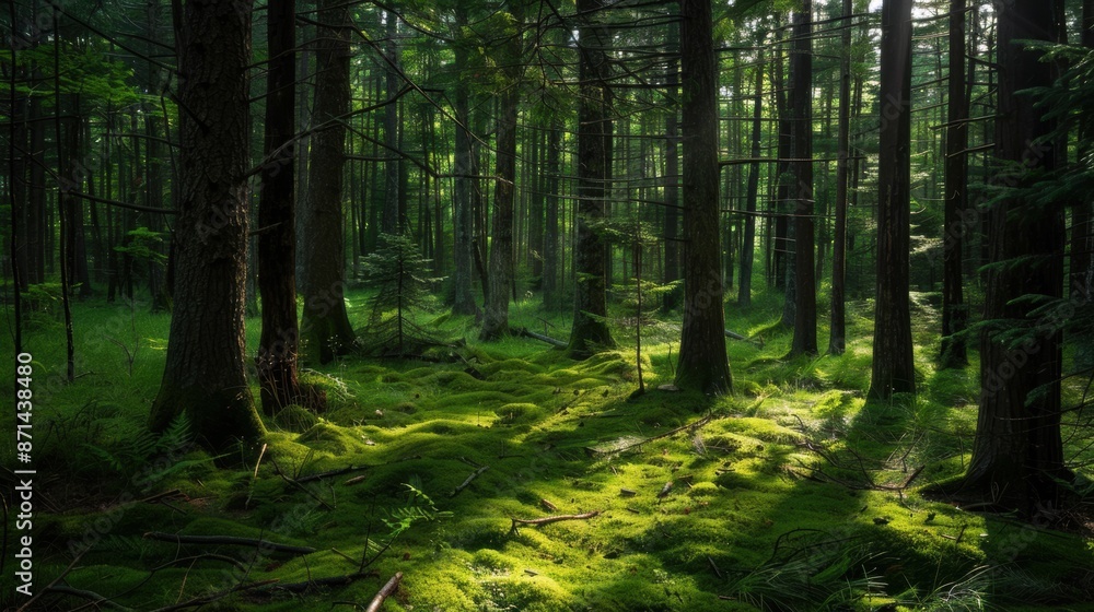 Serene Forest with Mossy Floor. Serene Forest with Mossy Floor.