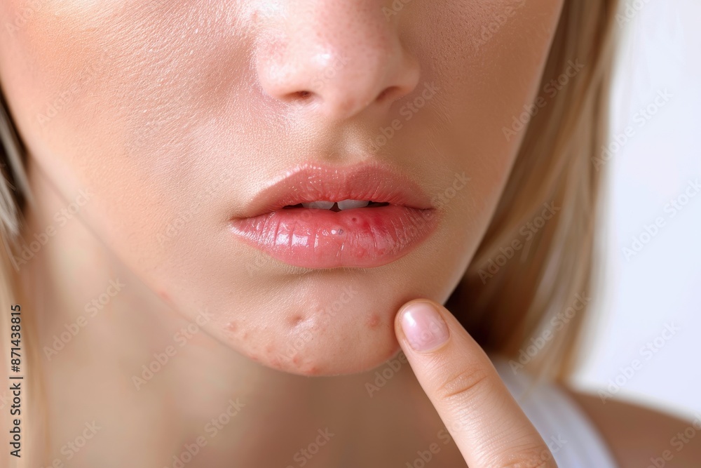 Fototapeta premium Woman with acne on face. Facial treatment concept