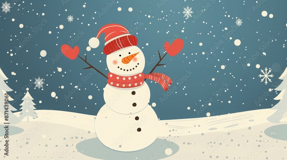 A Cheerful Snowman Holding Hearts on a Snowy Night A Cheerful Snowman Holding Hearts on a Snowy Night