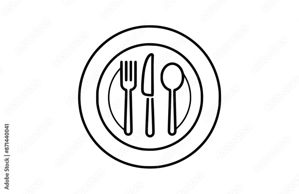 Fork plate knife black icon, isolated on white background. Vector illustration. Fork plate knife black icon, isolated on white background. Vector illustration.