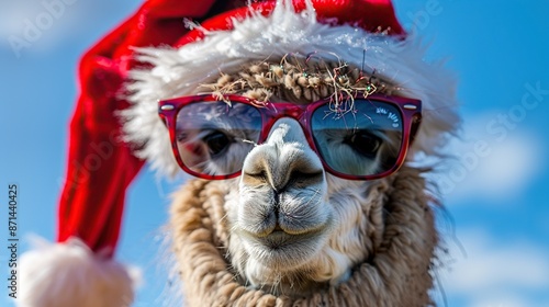 Cool Llama with Santa Hat and Sunglasses © We3 Animal