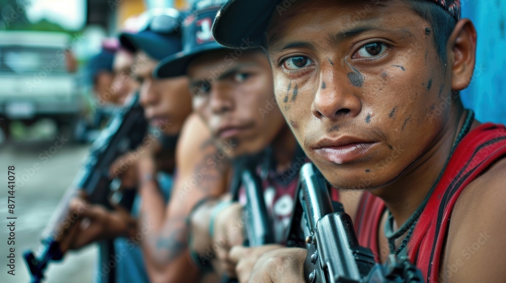 Obraz premium Group of young armed men.