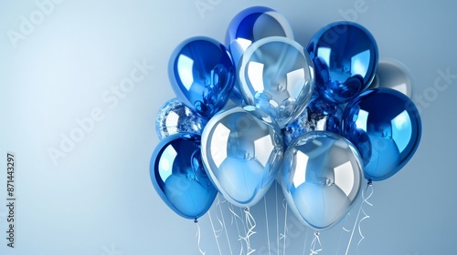 Blue and Silver Balloons on Light Blue Background © sobartea