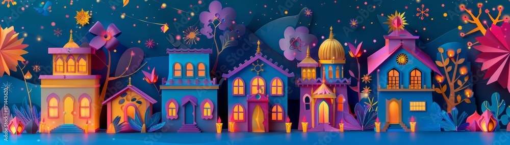 Paper art style of Diwali night scene Paper art style of Diwali night scene