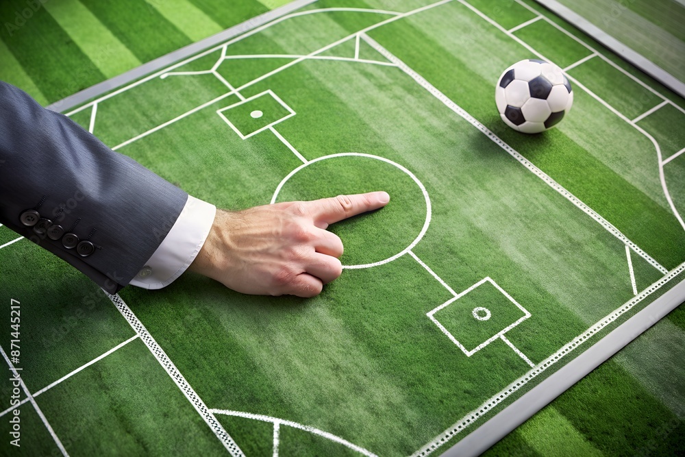 Fototapeta premium coach point finger on football tactic strategy map diagram