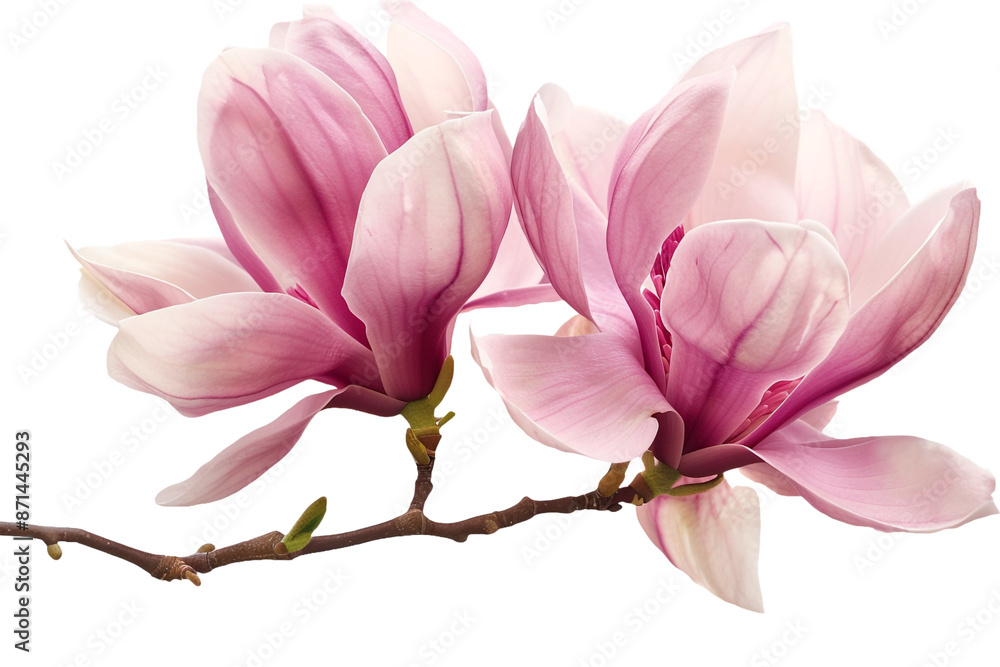 Fototapeta premium two pink magnolia flower isolated on transparent background
