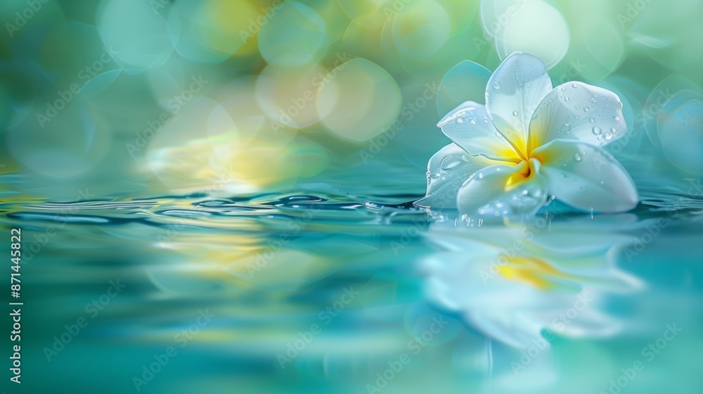 Summer background white plumeria flower in aqua menthe water Summer background white plumeria flower in aqua menthe water